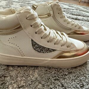 Zara Kids White and Gold High-Top Sneakers